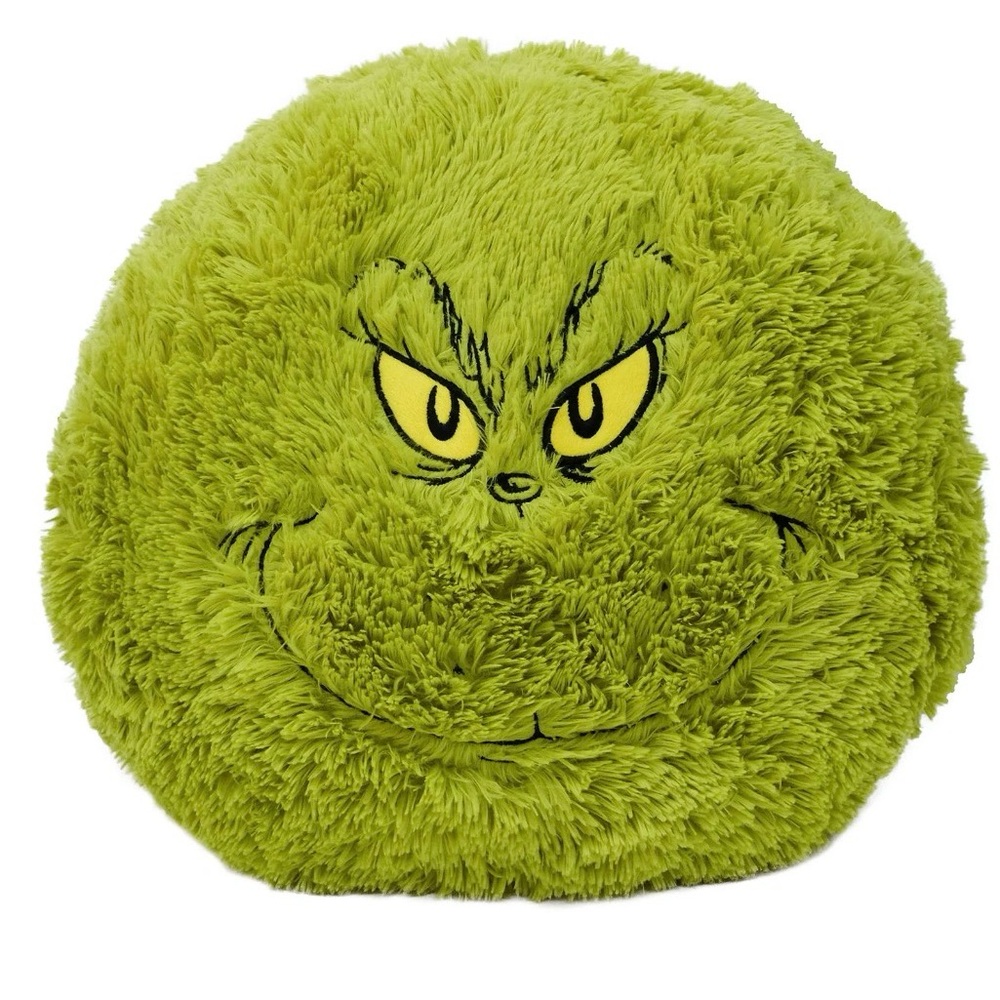 Grinch 16 Inch Furry Round Pillow with Embroidered Face - Picture 4 of 4